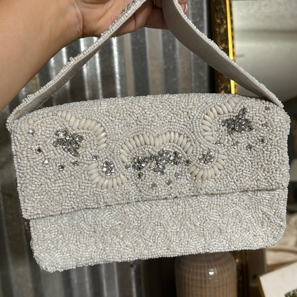 Lulu white beaded shoulder bag